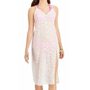 MIKEN White Lurex Animal-Print Midi Swim Cover-Up Dress